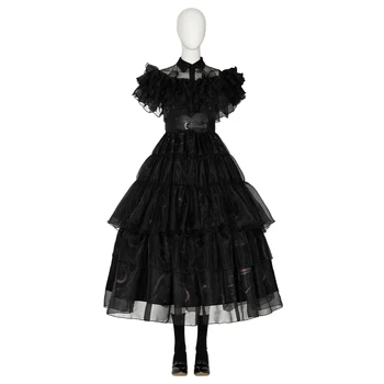 Halloween Carnival trečiadienis Addams Cosplay Šalis Suknelė Užsakymą TV Serialas Kostiumas Juodos Suknelės su mergina