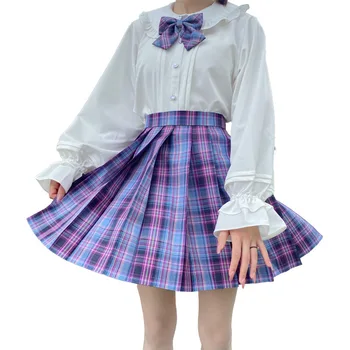 JK Vienodas Stačiatikių Kolegijos Lolita Stiliaus Kostiumas Sailor Japonų Mokyklos Mergaičių Rudenį Plisuotos Pledas Sijonas Ir Balti Marškiniai Anime Kostiumas